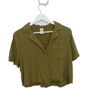 Abound Olive Green Button-Up Cropped Shirt